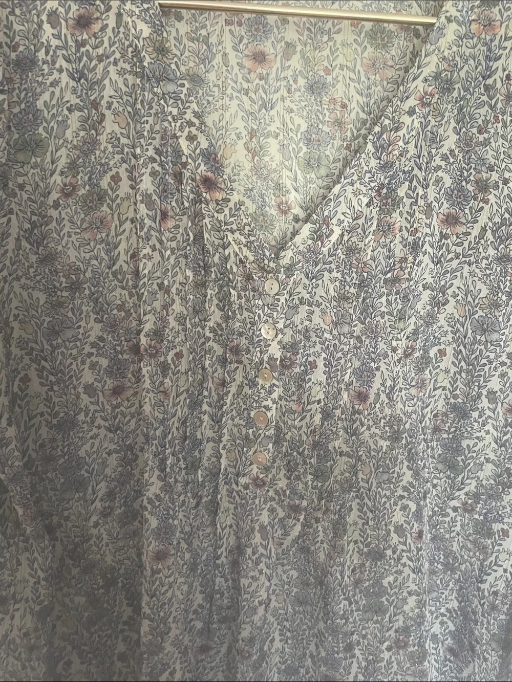 Rose & Olive Sheer Gray Floral V-Neck Button Blouse - Picture 4 of 4